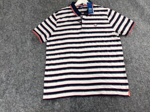 TBS France Polo Shirt Mens XL Striped Slim Fit Blue Cotton Short Sleeve N334